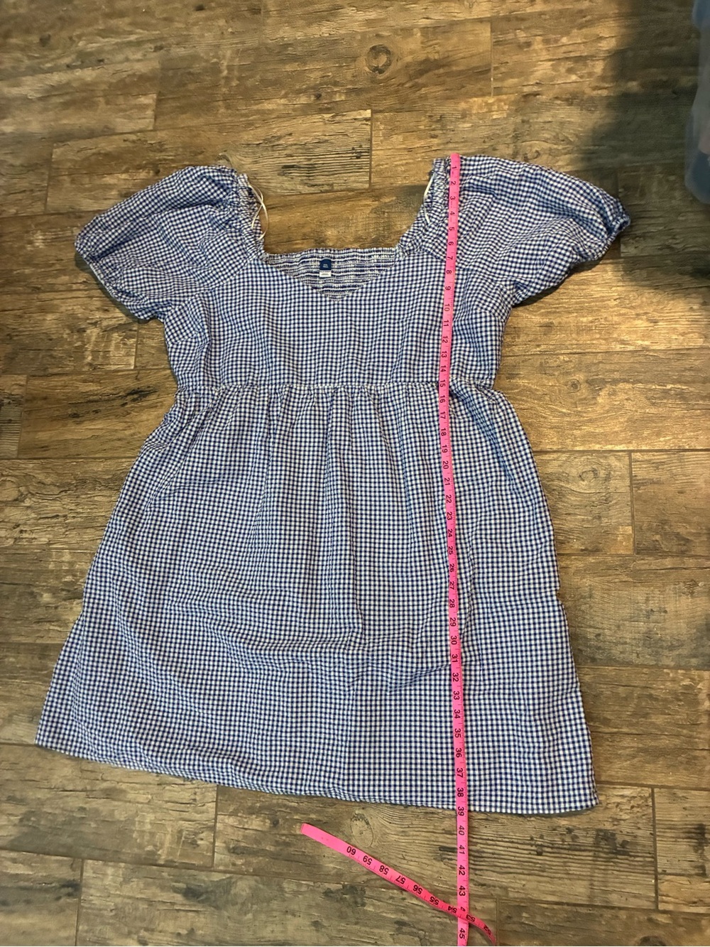 Old Navy Blue Gingham Midi Dress with Puff Sleeves - Picture 7 of 7